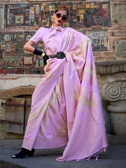 Odette - Lavender Silk Blend Woven Saree with Unstitched Blouse