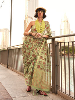 Odette - Light Green Tissue Printed Saree with Unstitched Blouse