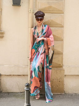 Odette - Multi-Color Georgette Printed Saree with Unstitched Blouse