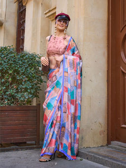 Odette - Multi-Color Georgette Printed Saree with Unstitched Blouse