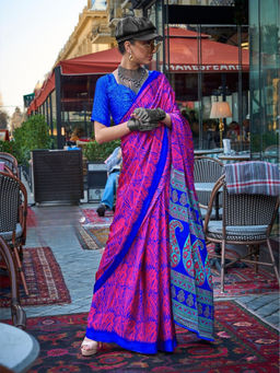 Odette - Pink Satin Printed Saree with Unstitched Blouse
