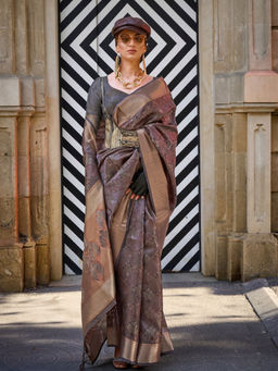 Odette - Brown Organza Woven Saree with Unstitched Blouse