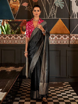 Odette - Black Viscose Woven Saree with Unstitched Blouse