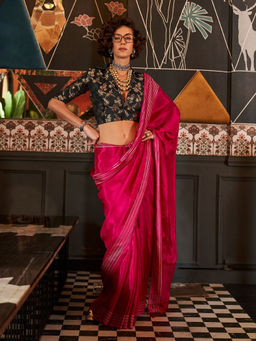 Odette - Pink Viscose Woven Saree with Unstitched Blouse