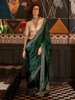 Odette - Dark Green Viscose Woven Saree with Unstitched Blouse