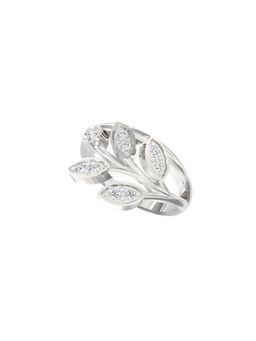 Ayanika - Lab Grown Diamond Rhodium Plated 925 Silver Floral Ring Studded with 0.19 Carat