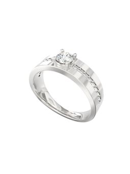 Ayanika - Imperial Solitaire Diamond Band Ring in Rhodium Plated 925 Silver with 0.55 Carat