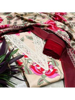 SALWAR STUDIO - Multi-Color Cotton Floral Printed Unstitched Kurta Set with Dupatta