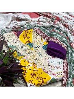 SALWAR STUDIO - Multi-Color Cotton Floral Printed Unstitched Kurta Set with Dupatta