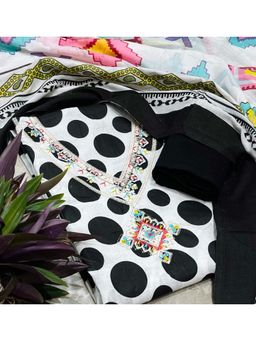 SALWAR STUDIO - Monochrome Cotton Embroidered Printed Unstitched Kurta Set with Dupatta