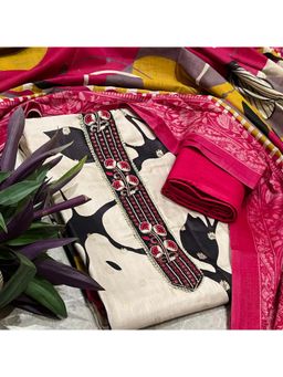 SALWAR STUDIO - Multi-Color Cotton Printed Unstitched Kurta Set with Dupatta