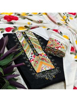 SALWAR STUDIO - Multi-Color Cotton Printed Embroidered Unstitched Kurta Set