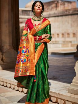 Odette - Green Silk Blend Saree with Unstitched Blouse