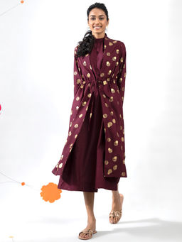 Pink Fort - Foil Print Shawl Collar Overlay - Maroon