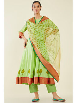 Soch - Women Green Cotton Printed Suit (Set of 3)