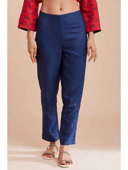 Folksong - Dark Blue Slim Pants Solid Heavy Festive Slim Fit