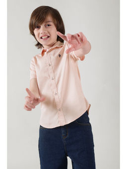 One Friday - Boys Peach Regular Fitted Half Sleeve Solid Shirt