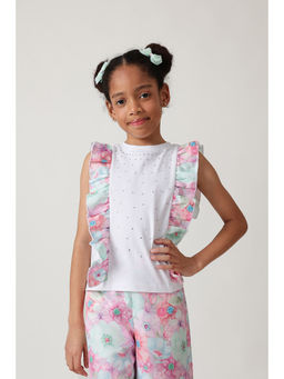 One Friday - Girls White Regular Sleeveless Embellished Top