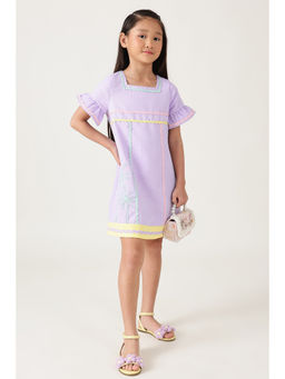 One Friday - Girls Lavender Self Design Dress
