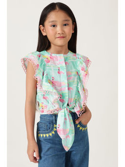 One Friday - Girls Green Animal Printed Top