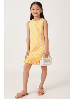 One Friday - Girls Yellow Embroidered Dress
