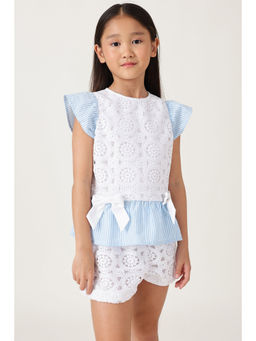 One Friday - Girls White Self Design Top