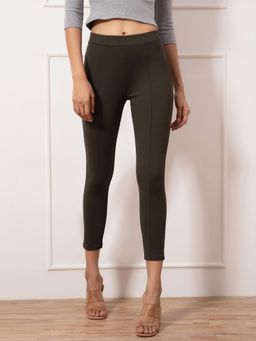 Twenty Dresses by Nykaa Fashion - Olive Green Solid Skinny Jeggings