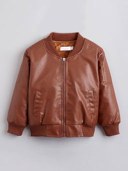 Hopscotch - Boys Brown PVC (Poly Vinyl Chloride) Mandarin Neck Jacket