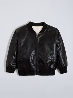 Hopscotch - Boys Black PVC (Poly Vinyl Chloride) Mandarin Neck Jacket