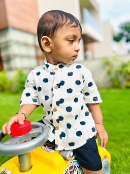 KOALA KIDZ - Boys Off White Organic Cotton Collar Neck Shirt