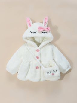 Hopscotch - Girls White Polyester Hooded Jacket with Bag