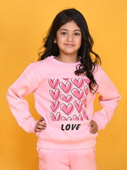 Hopscotch - Girls Pink Cotton Blend Round Neck Sweatshirt