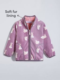 Hopscotch - Girls Purple Polyester Mandarin Neck Jacket
