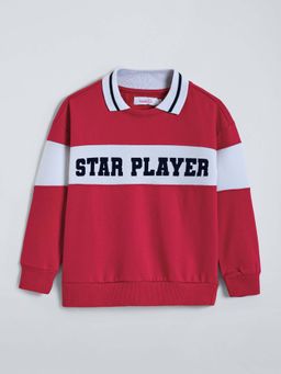 Hopscotch - Boys Red Cotton Blend Collar Neck Sweatshirt