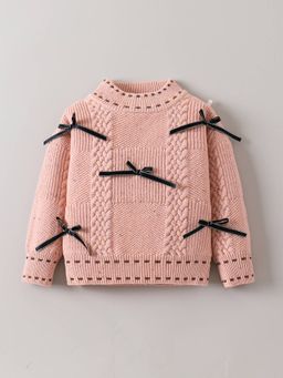 Hopscotch - Girls Pink Acrylic High Neck Sweater