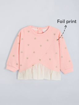 Hopscotch - Girls Pink Cotton Round Neck Sweatshirt