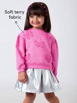 Hopscotch - Girls Pink Cotton Round Neck Sweatshirt