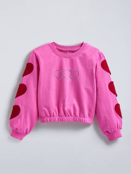 Hopscotch - Girls Pink Cotton Round Neck Sweatshirt