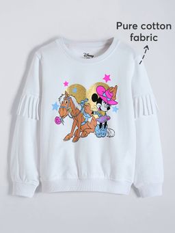 Hopscotch - Girls White Cotton Round Neck Sweatshirt