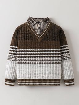 Hopscotch - Boys Brown Polyester Blend Collar Neck Sweater