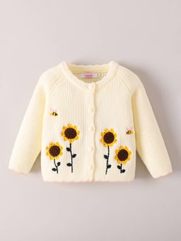 Hopscotch - Girls Cream Blended Round Neck Sweater