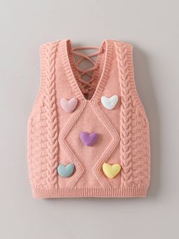 Hopscotch - Girls Pink Acrylic V-Neck Sweater