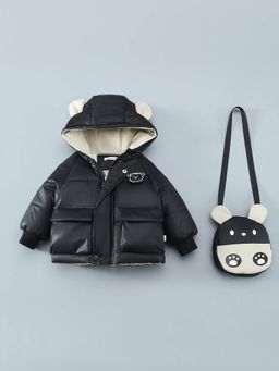 Hopscotch - Boys Black Polyester Hooded Jacket with Bag