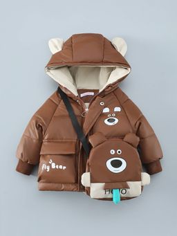 Hopscotch - Boys Brown Polyester Hooded Jacket with Sling Bag