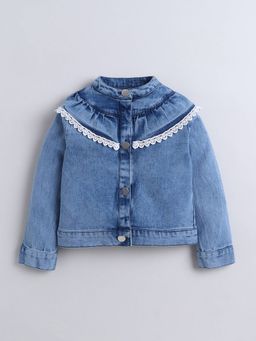Hopscotch - Girls Blue Cotton Blend Mandarin Neck Jacket