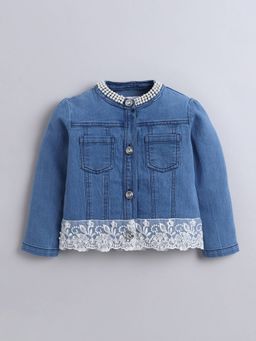 Hopscotch - Girls Blue Cotton Blend Mandarin Neck Jacket