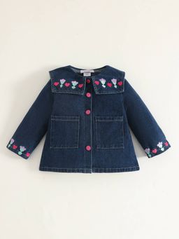 Hopscotch - Girls Navy Blue Cotton Blend Collar Neck Jacket