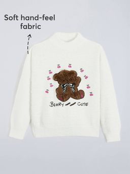 Hopscotch - Girls White Polyester High Neck Sweater