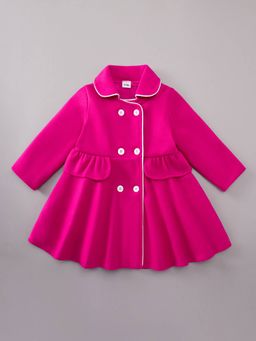 Hopscotch - Girls Pink Polyester Collar Neck Long Coat