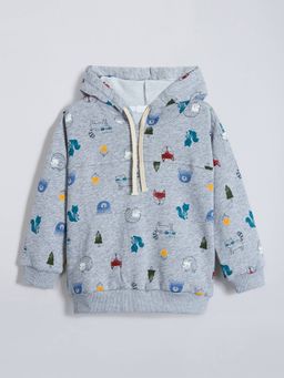 Hopscotch - Boys Grey Cotton Blend Hooded Hoodie